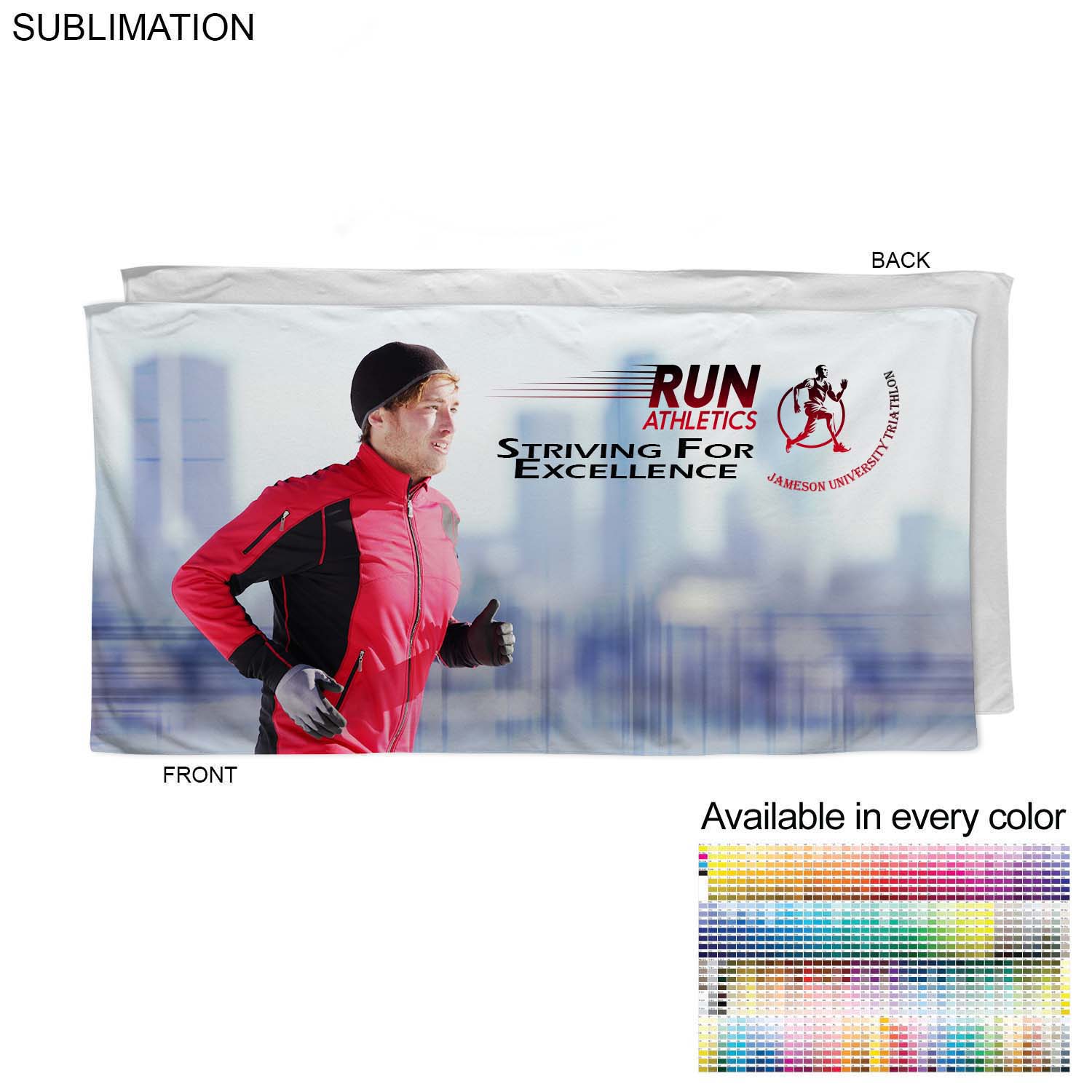 Absorbent Microfiber Dri-Lite Terry Triathlon Towel, 30x60, Sublimated Edge to Edge 1 side
