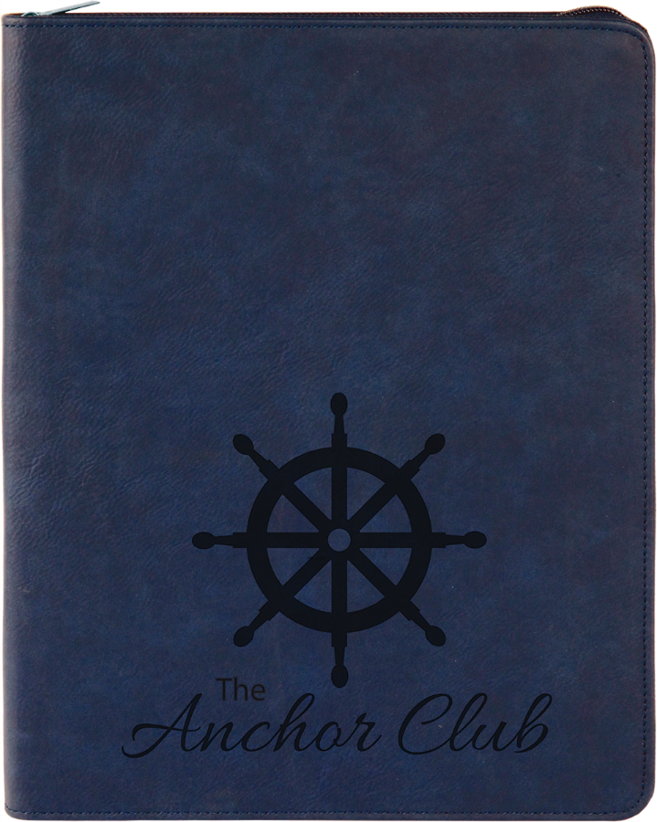 9 1/2" x 12" Blue/Black with Zipper Leatherette Portfolio with Notepad 2