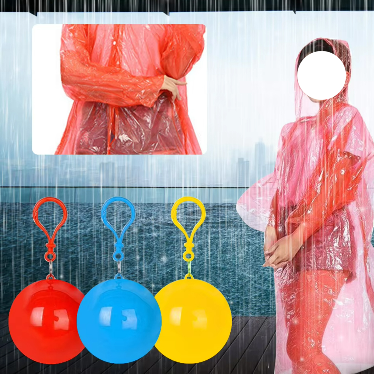 Disposable Rain Poncho in Ball Keychain 2
