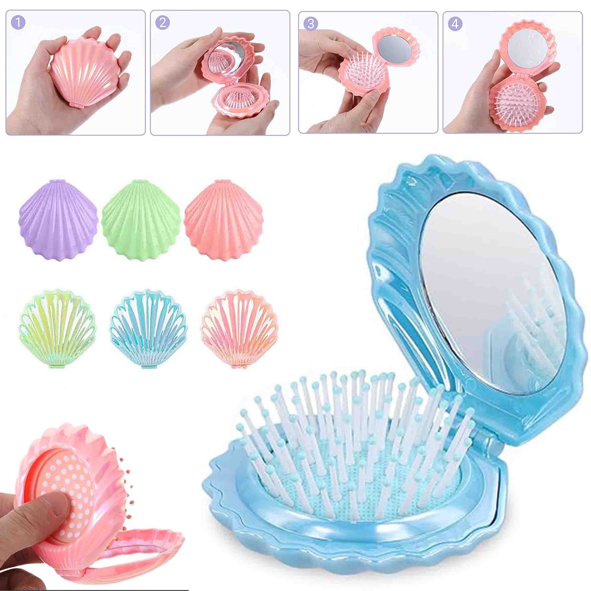 Hair Massage Comb Folding Hairbrush With Mirror 3