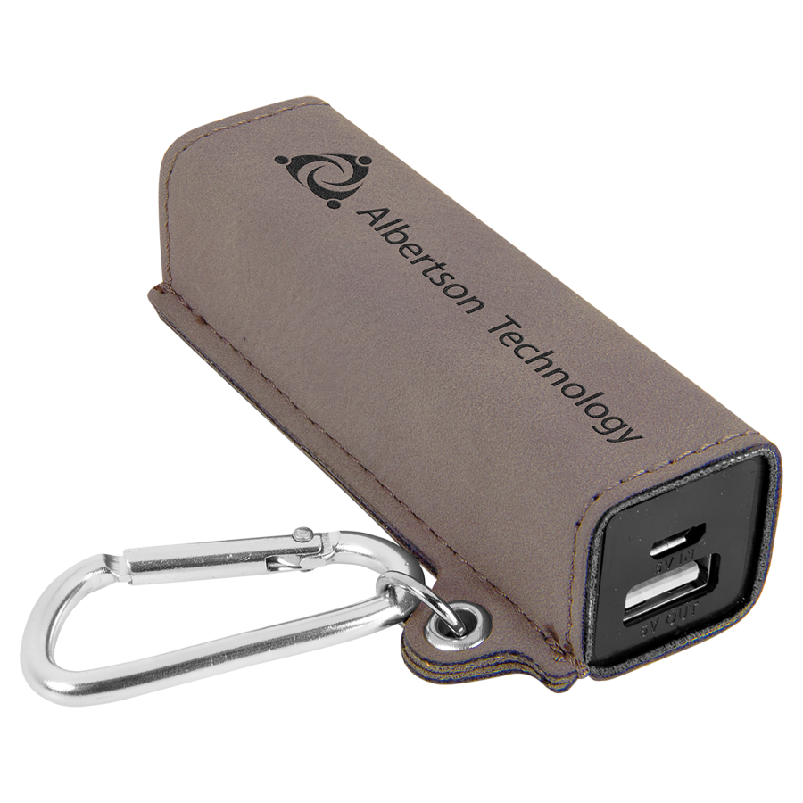Gray Leatherette 2200 mAh Power Bank with USB Cord 1