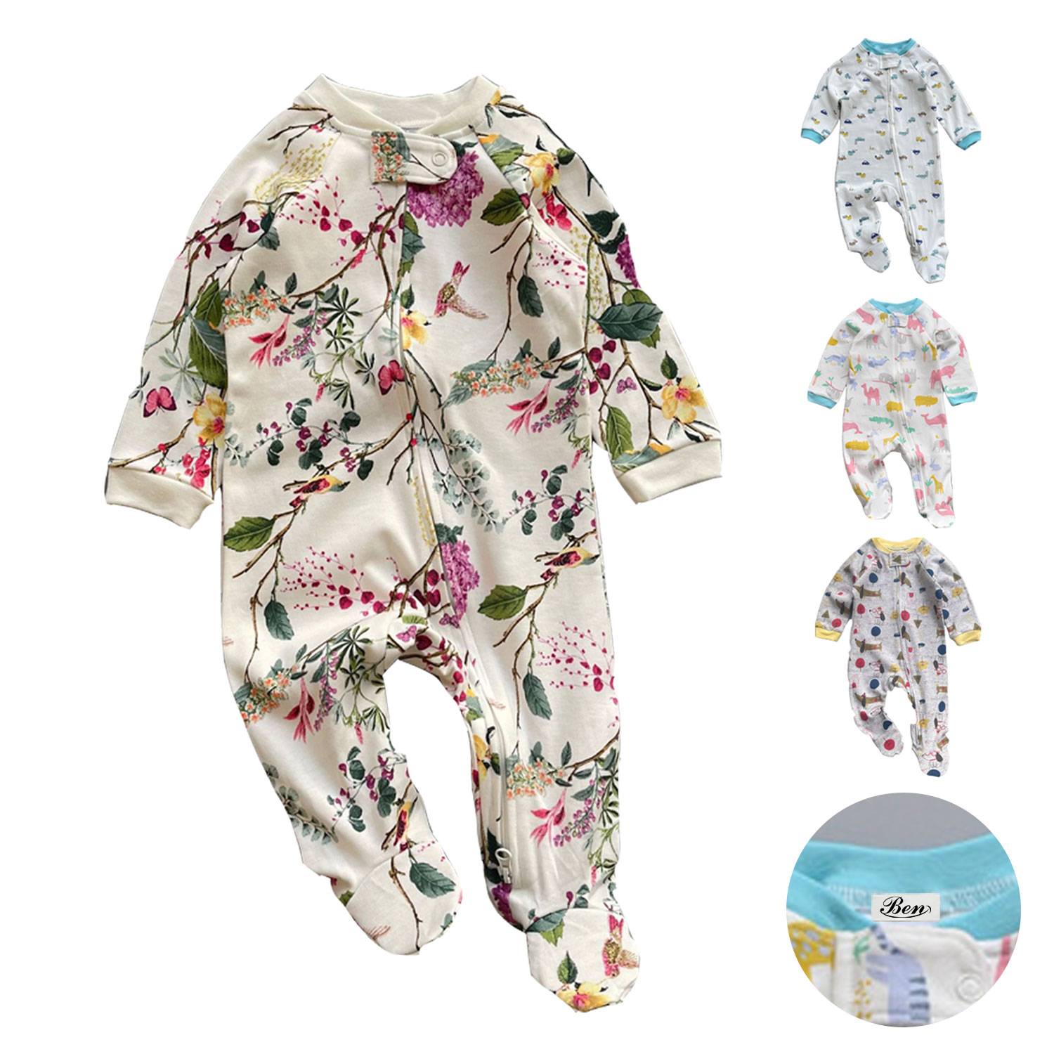 Baby one-piece pajamas with long sleeves and feet covered