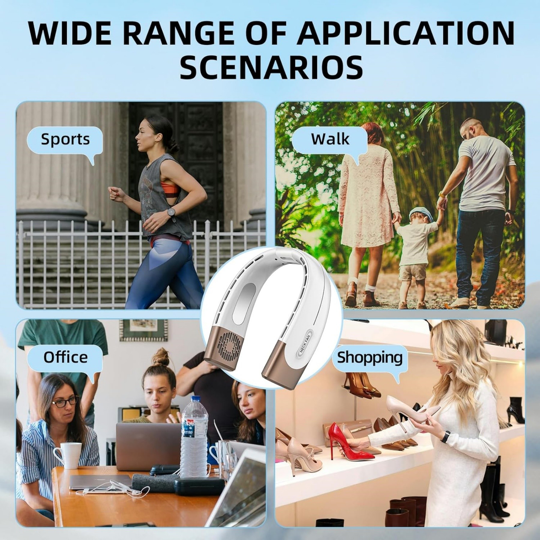 Hands-Free Bladeless Neck Fans For Travel & Walking & Hiking & Camping & College & Sport & Gym 4