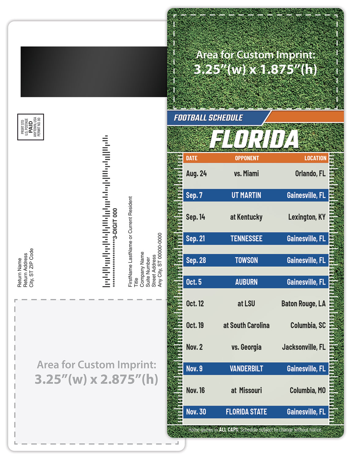 Football Schedule Laminated Card/Postcard with Magnet Strip 3.5x8.5 - 14 pt. 2