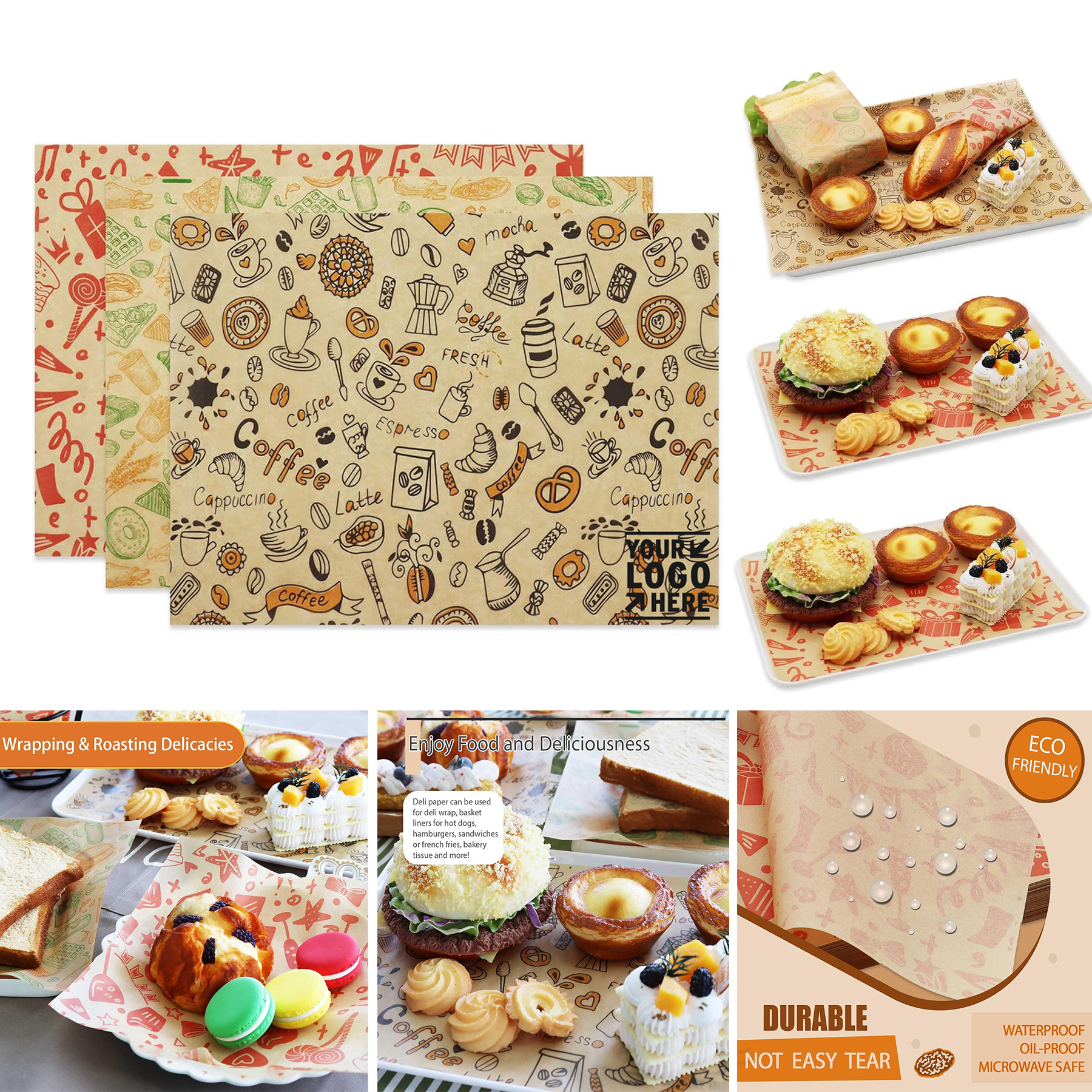 Food Basket 11"x15" Best Kraft Food Wrapping Paper Sheet Liner Premium Deli Sandwich Wrapper