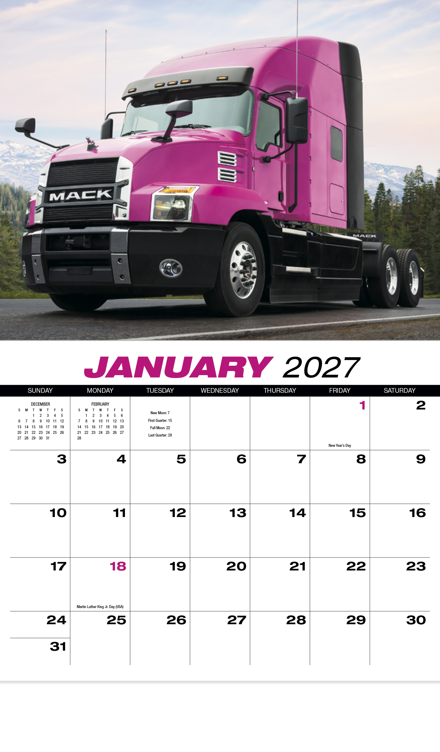 HotLine® Products 18-Wheeler Wall Appointment Calendar - Stapled 24
