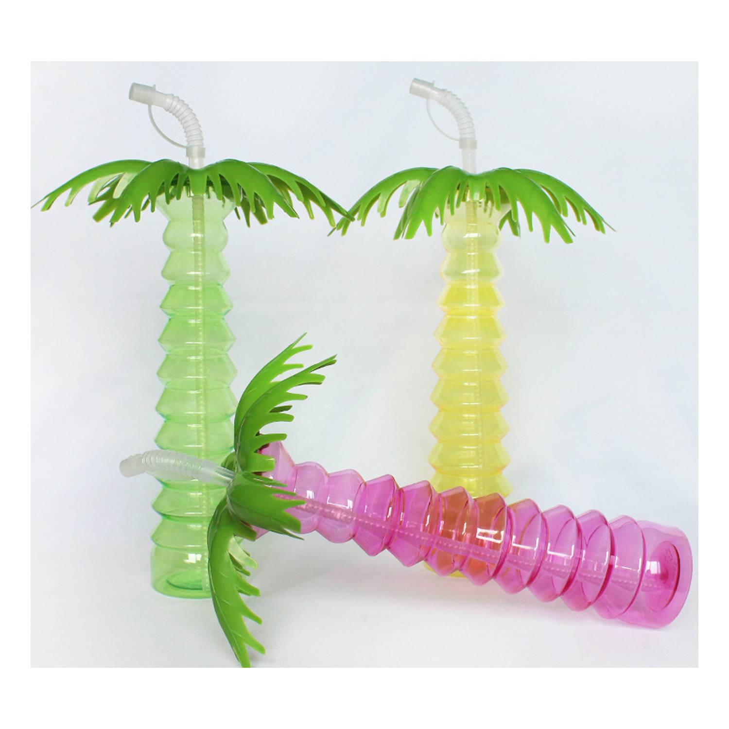 17oz Tropical Summer Coconut Tree Bottle w/ Straw 5