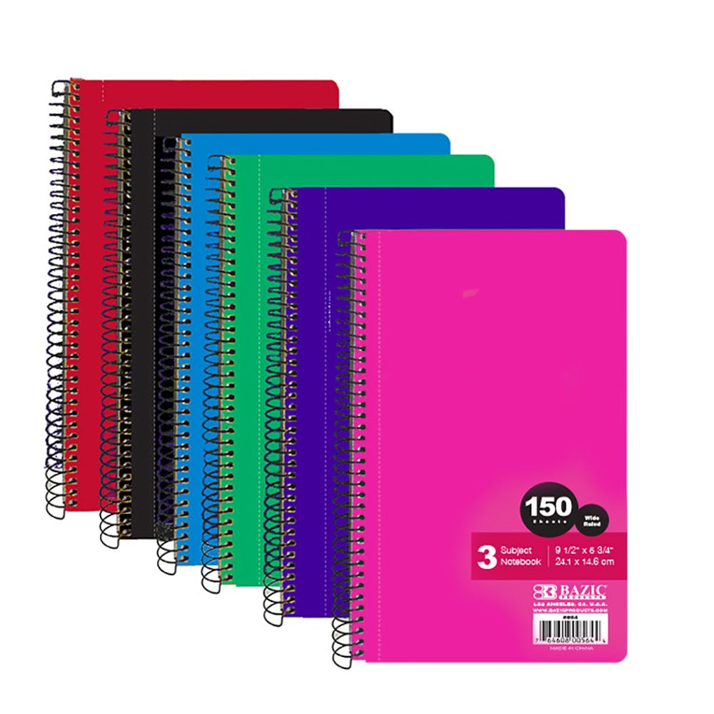 3 Subject Spiral Notebooks - Wide Ruled 120 Sheets 6 Colors 1