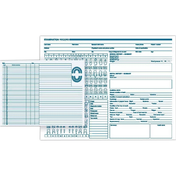 Dental Exam Record, Anatomic Diagrams, Horizontal Format 3
