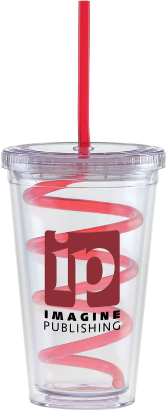 Carnival Cups-Color Curly Straw, Clear Lid 12