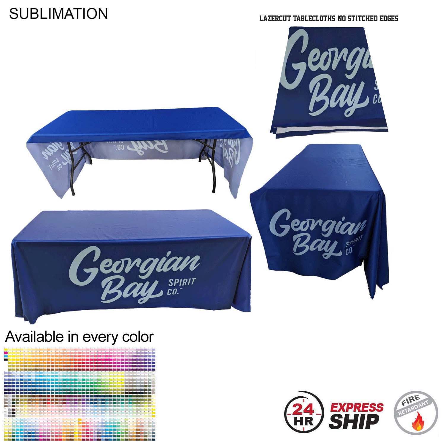 24Hr Express Ship - 6' LazerCut 3-Sided PREMIUM Sublimated Tablecloth, Drape Style, Open Back 5