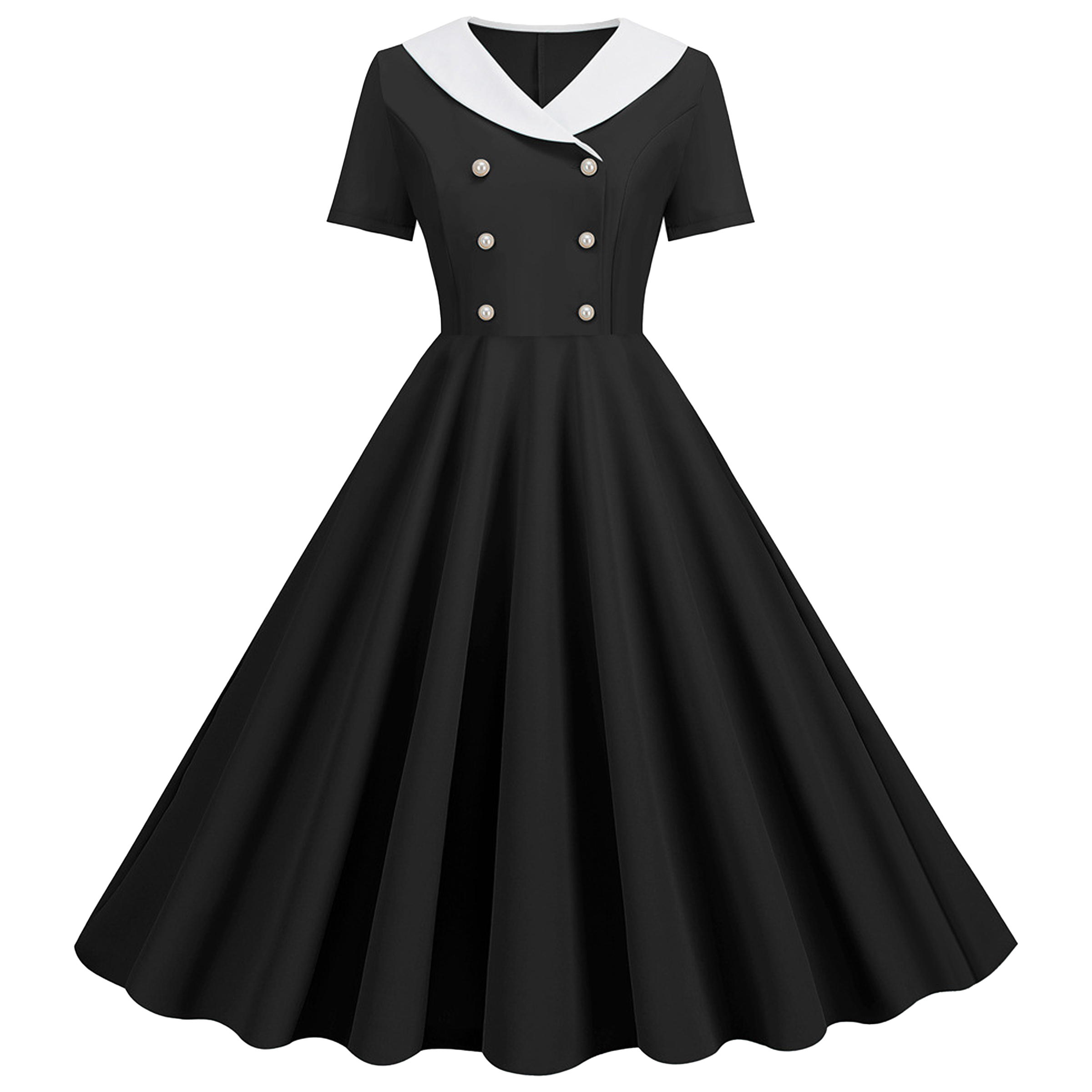 Polyester Fashionable V-Neck Double Breasted Dress 5