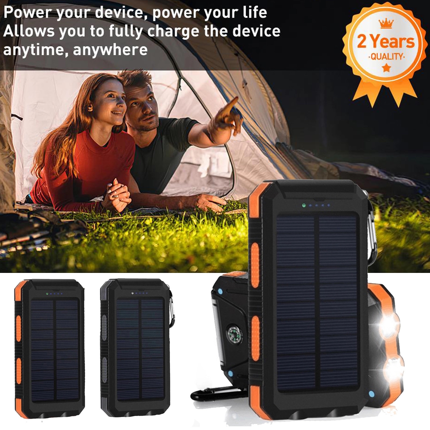 Custom Logo Printed 10000mAh Solar Charger with Carabiner 5