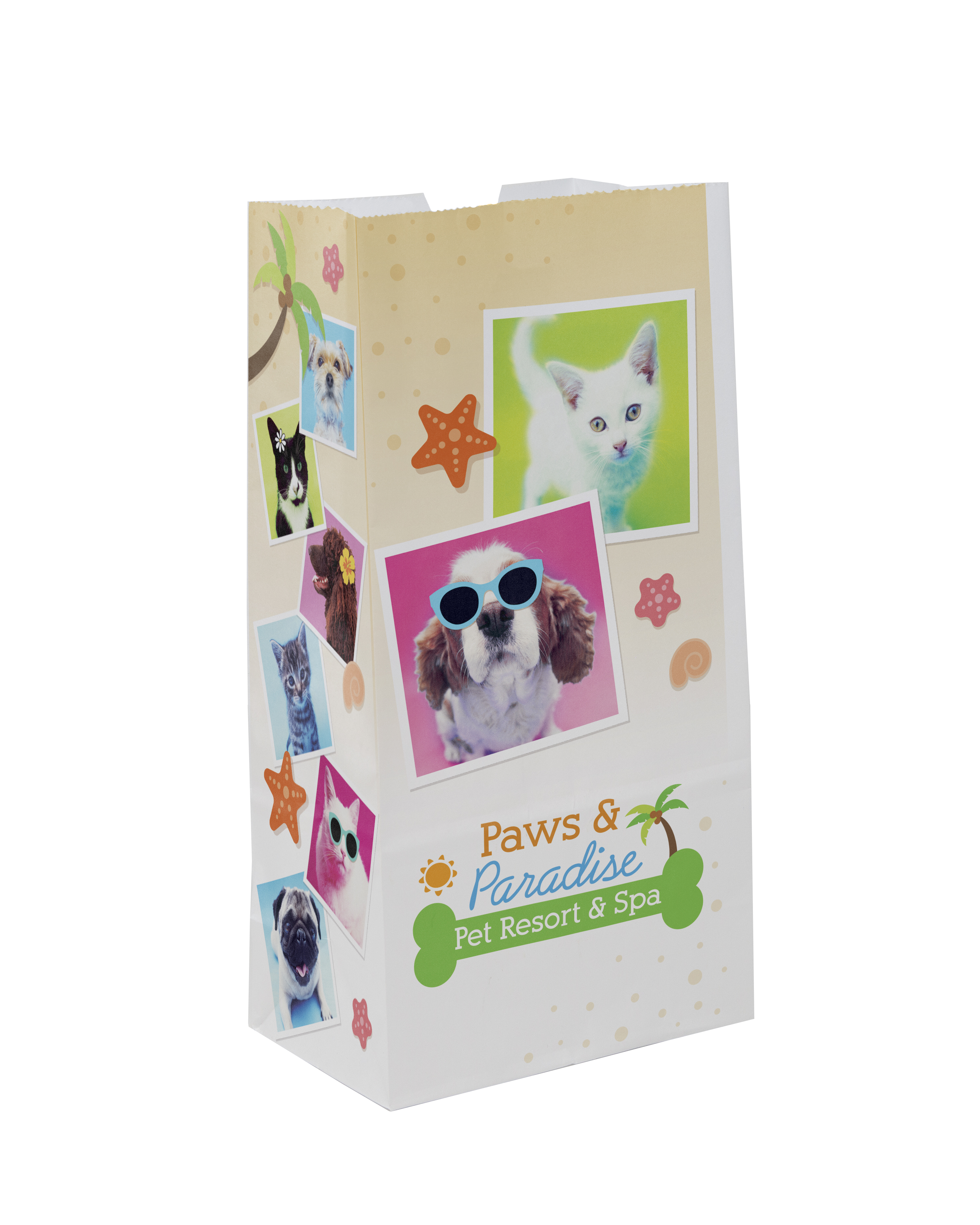 SOS 4# Full Color White Paper Bag (5"x 9.75"x 3.125")