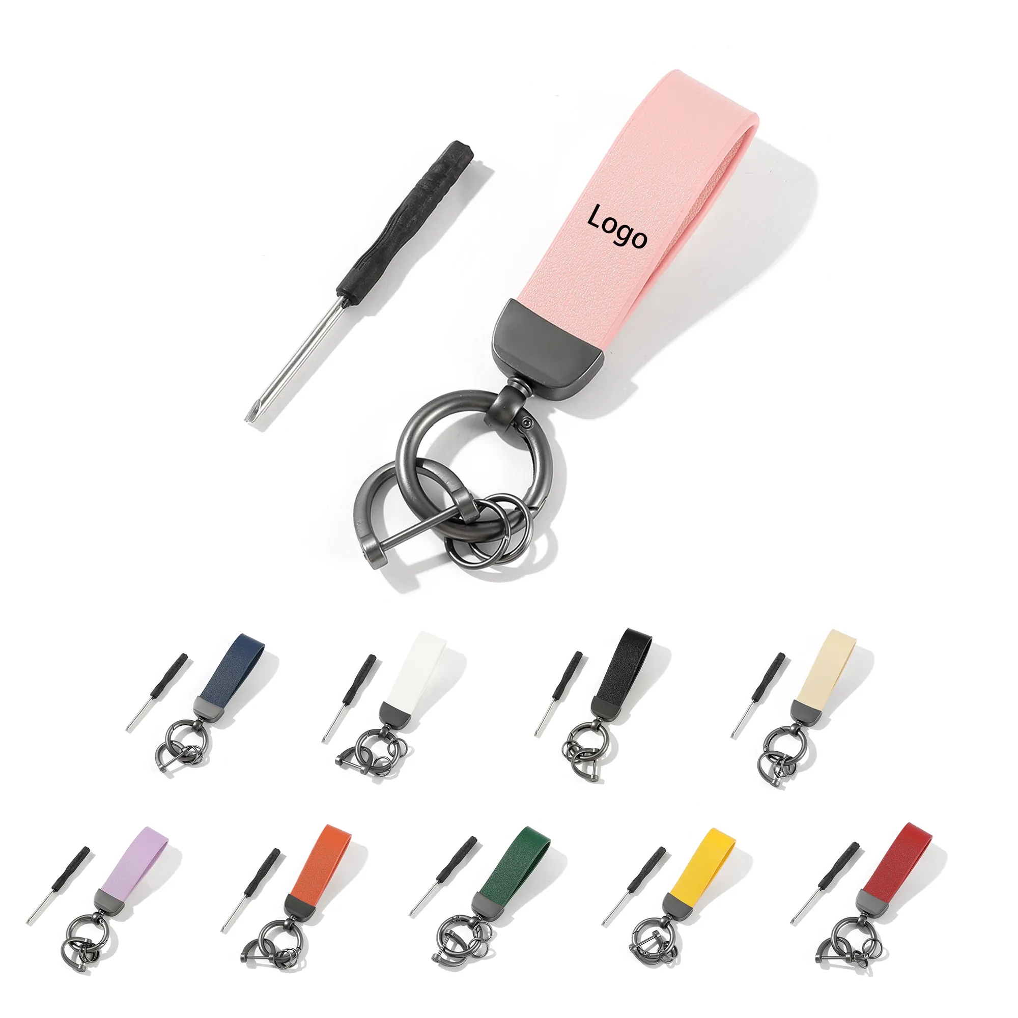 MOQ50 PU Leather Zinc Alloy Keychain With Screwdriver 14
