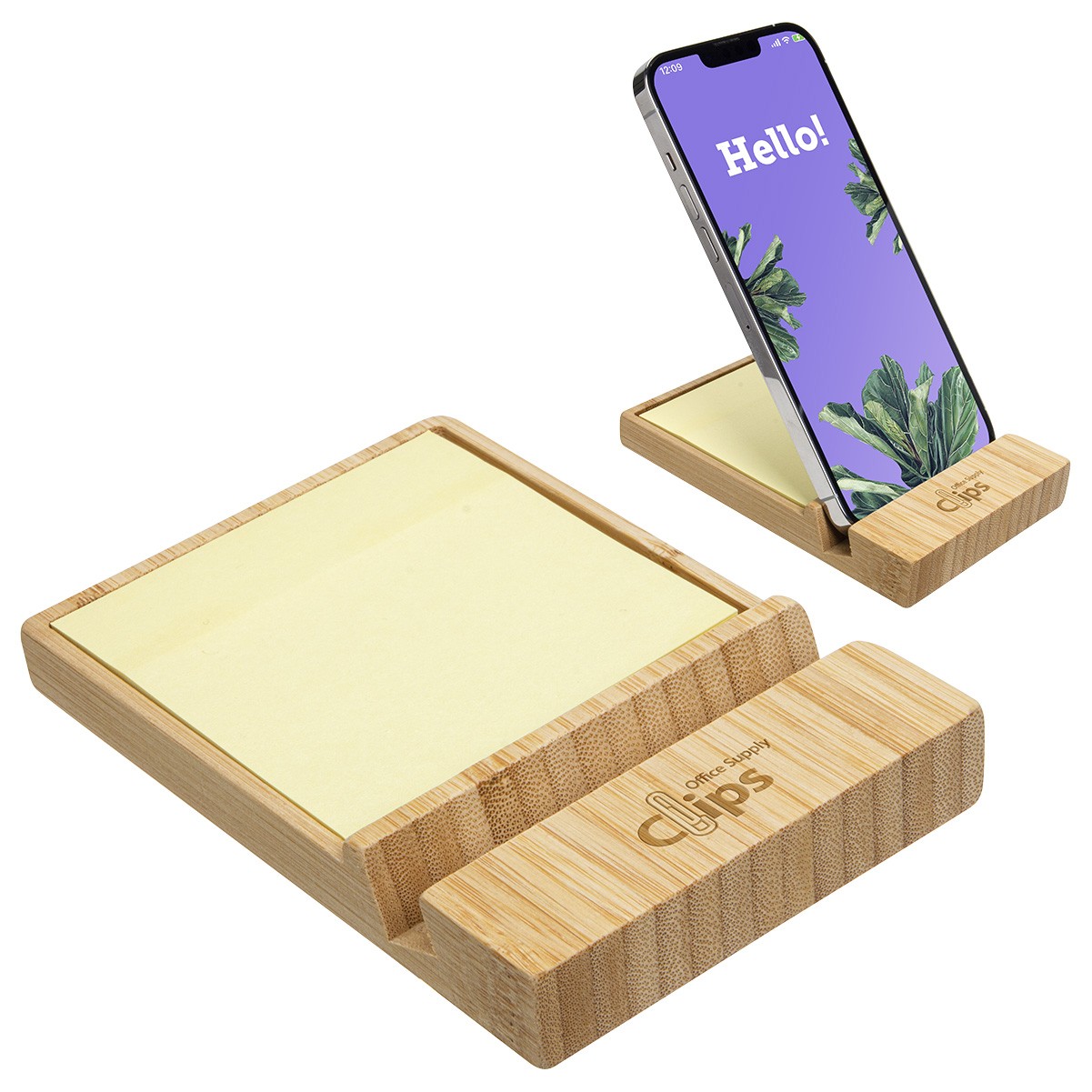 Bamboo Sticky Note Dispenser with Phone Holder 1