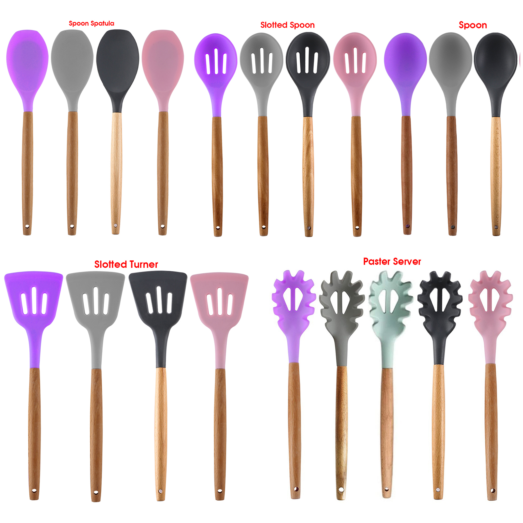 Silicone Cooking or Serving Utensil with Wooden Handle – Sold Individually or as a Set 27