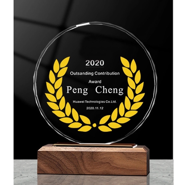 Round Faceted Crystal Award on Wood Base 2