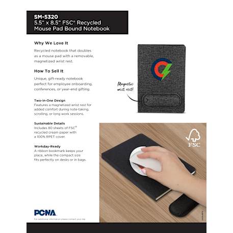 5.5" x 8.5" FSC® Recycled Mouse Pad Bound Notebook 37