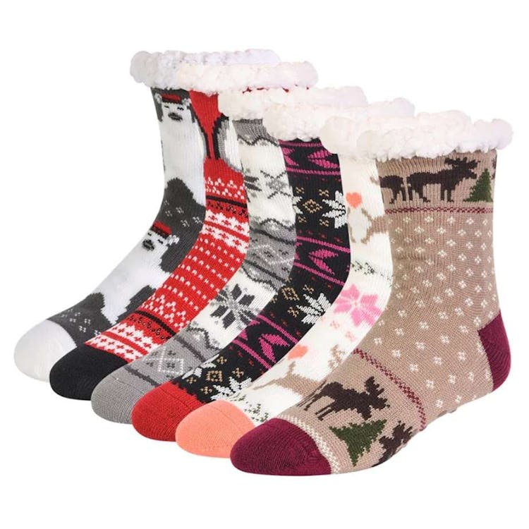 Women's Thermal Non-Skid Socks - Winter Designs 1 Size 6-8 Lined 1