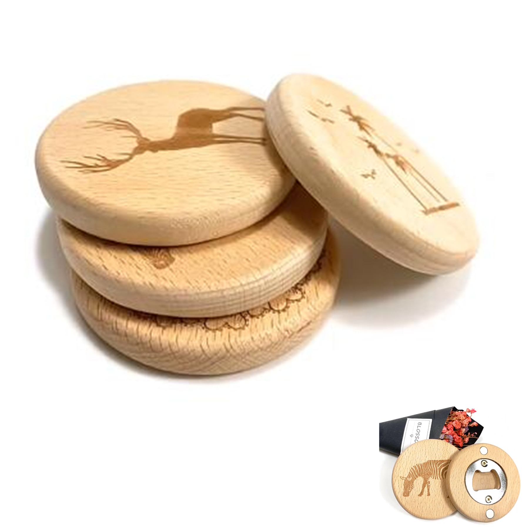 Personalized Wooden Bottle Opener W/Refrigerator Magnets 2