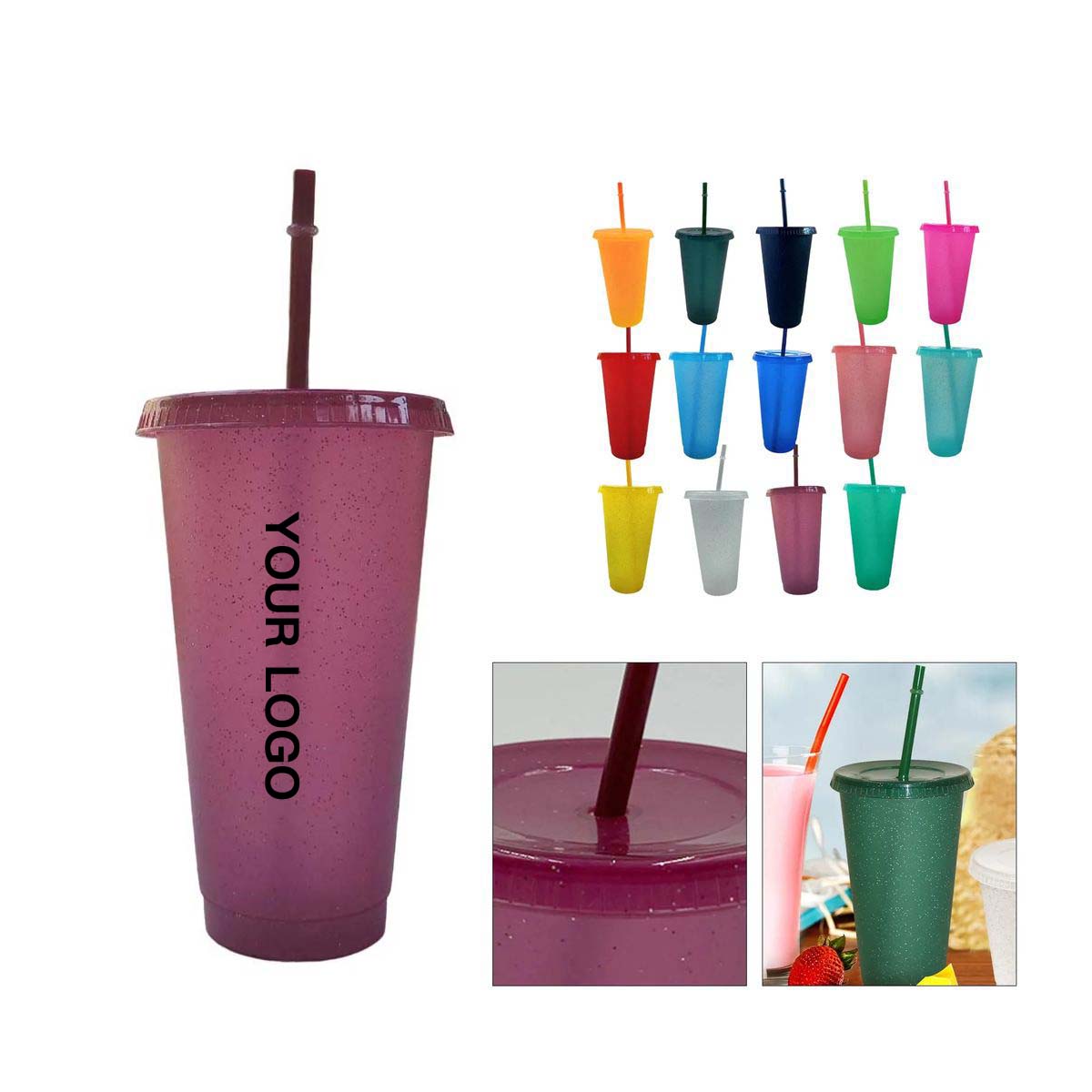 Plastic Sparkle Cup 24oz with Straw Reusable 20