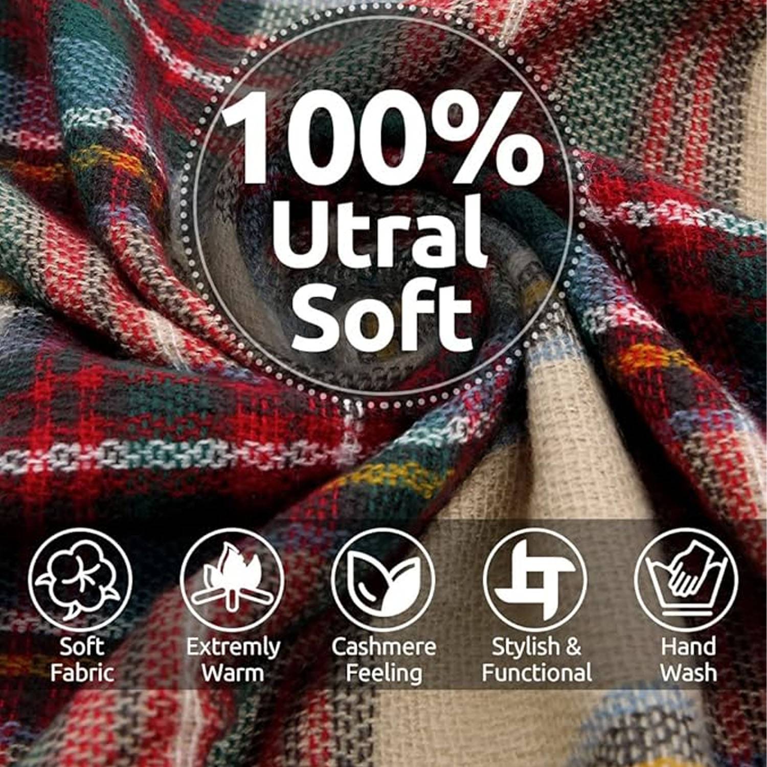 Classic Plaid Faux Cashmere Warm Shawl Scarf 2