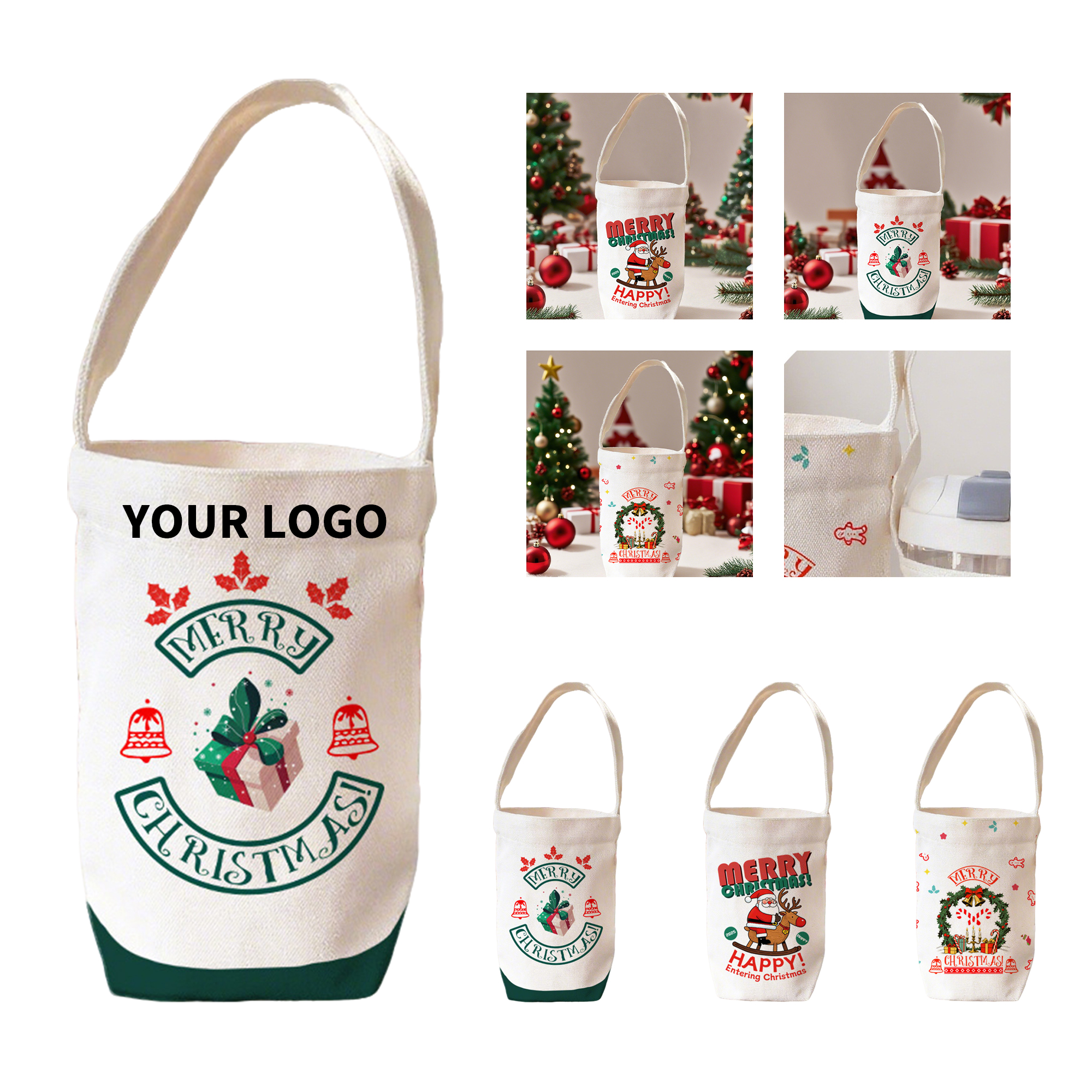 Holiday Hand Carry Canvas Gift Tote 4.8" Length X 7.9" Width X 3.2" Height 2
