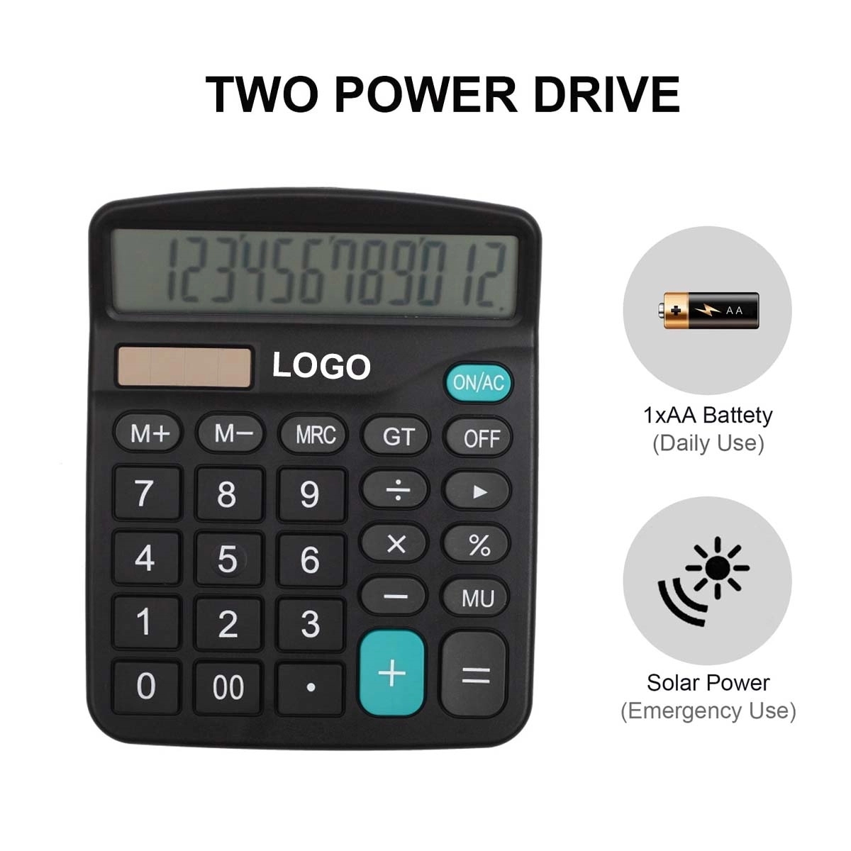 Dual Power 12 Digit Calculator 1