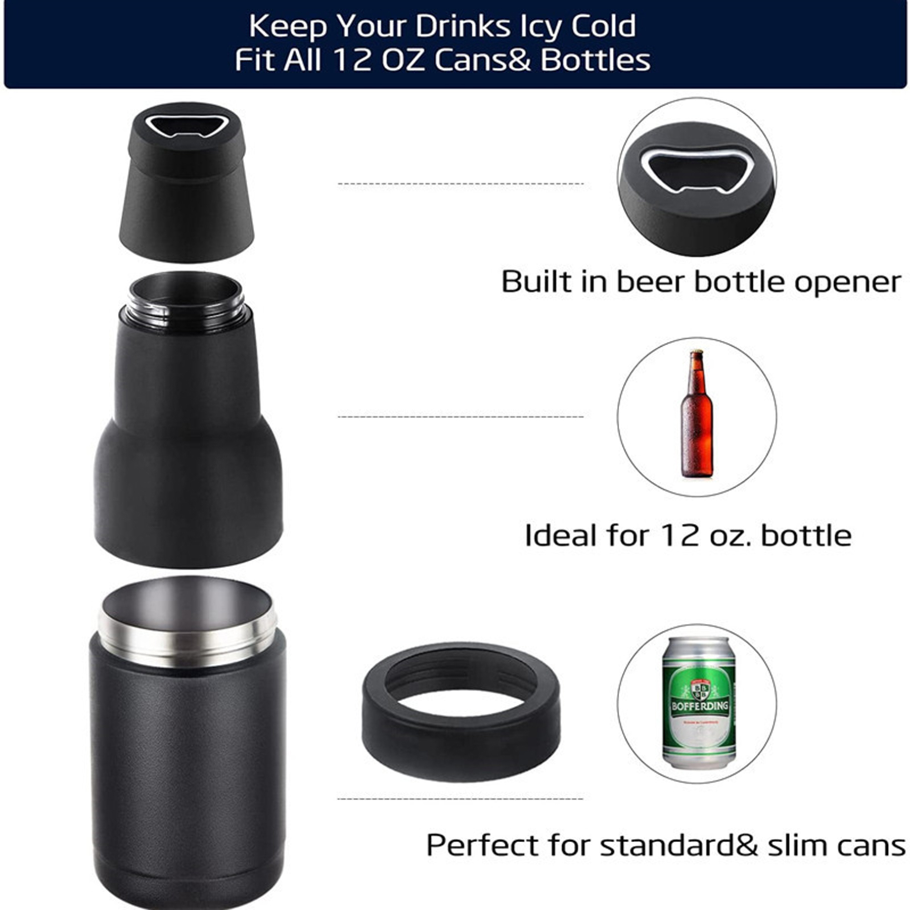 Beer Glass Bottle Can Cooler with Opener, custom koozie with logo imprint 3