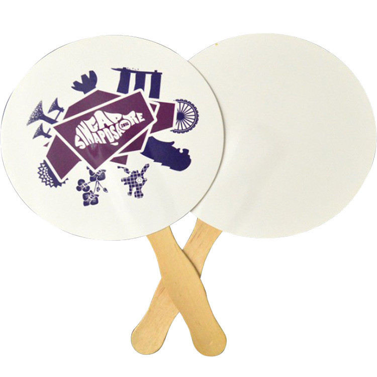 Custom Shaped Wooden Handle Paper Paddle Hand Held Fans 2