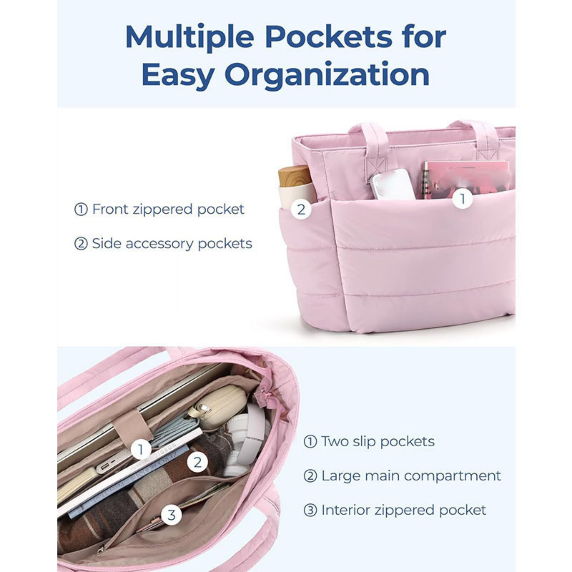 Lightweight Puffy Tote Bag With Compartments 3