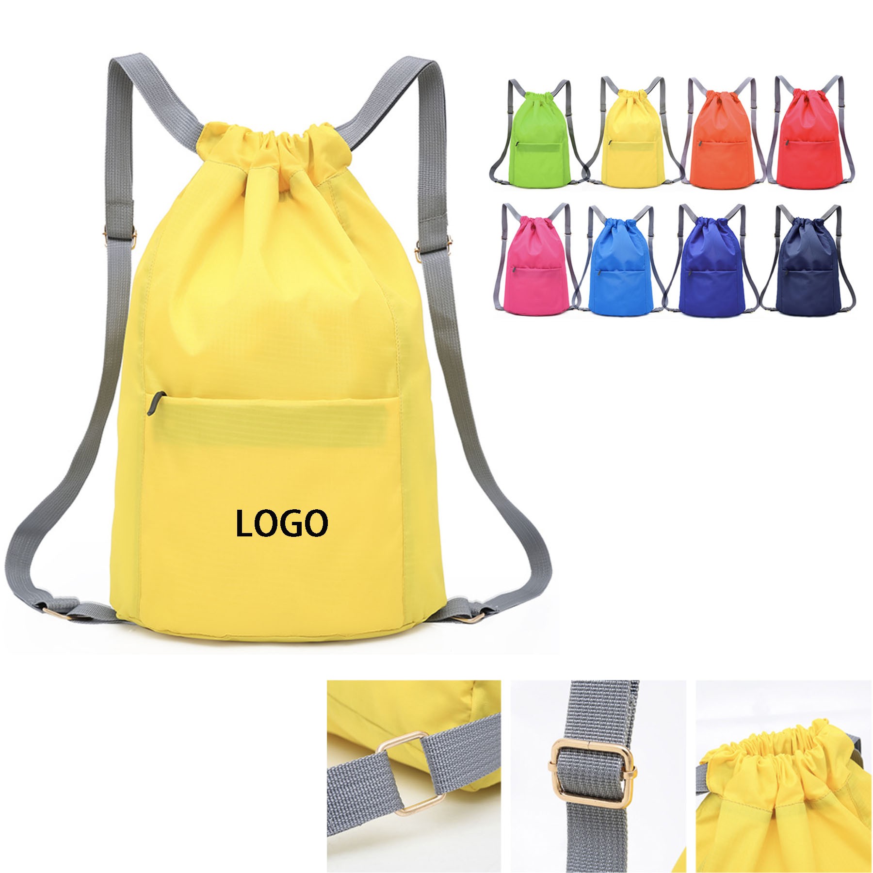 Waterproof Drawstring Backpack With Zipper Pocket