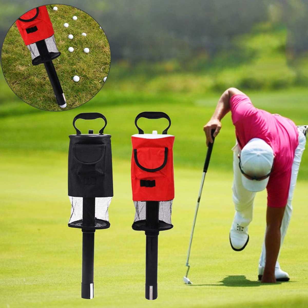 Portable Golf Ball Picker Tube W/ Detachable Mesh Bag 4