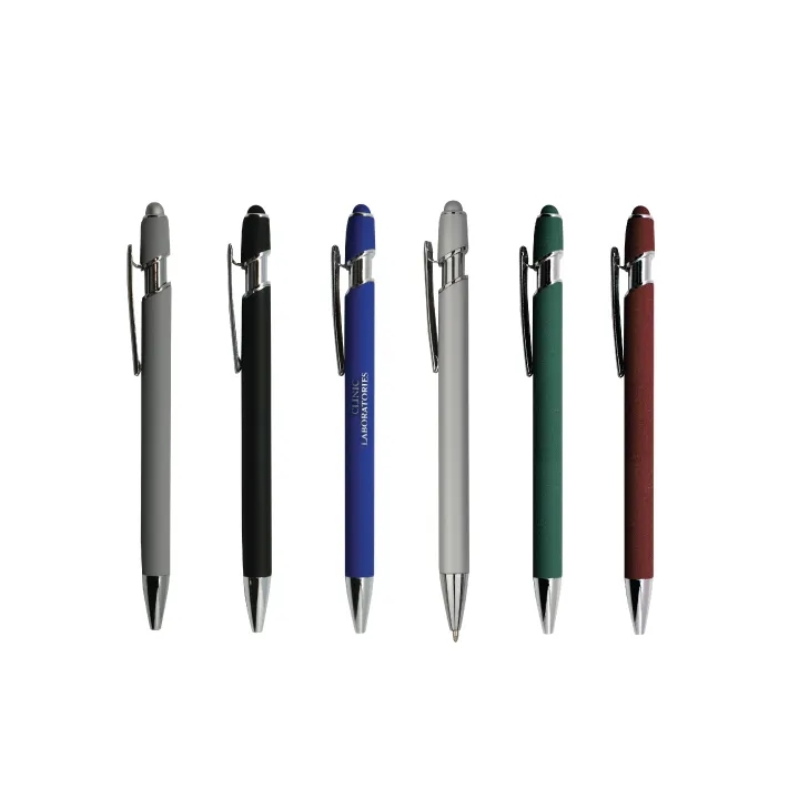 Soft Rubber Click Metal Ballpoint Pen w/ Stylus