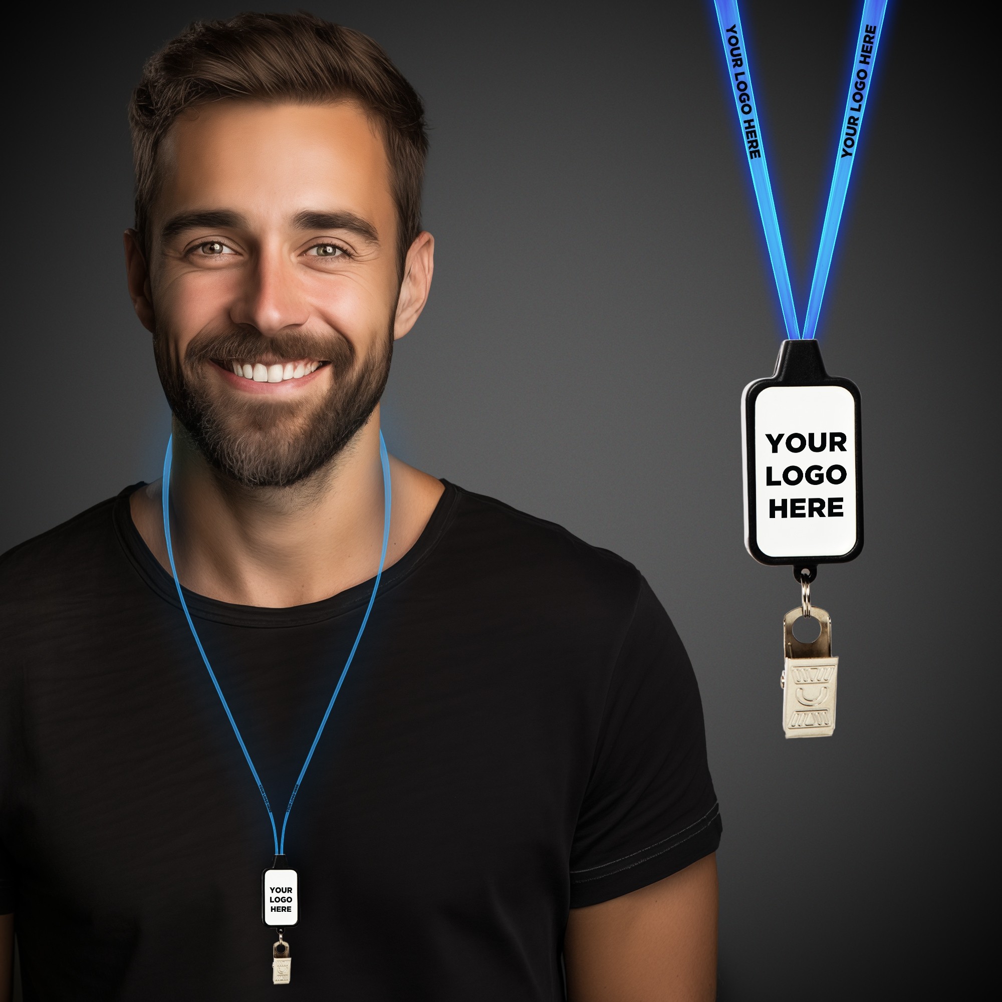 Light Up LED Lanyard with Badge Clip(Pad Print)