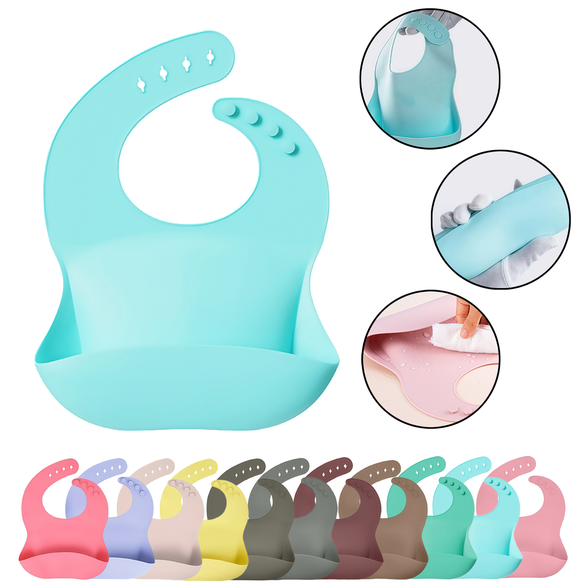 3D Curved Silicone Baby Bib with 4 Adjustable Straps 9