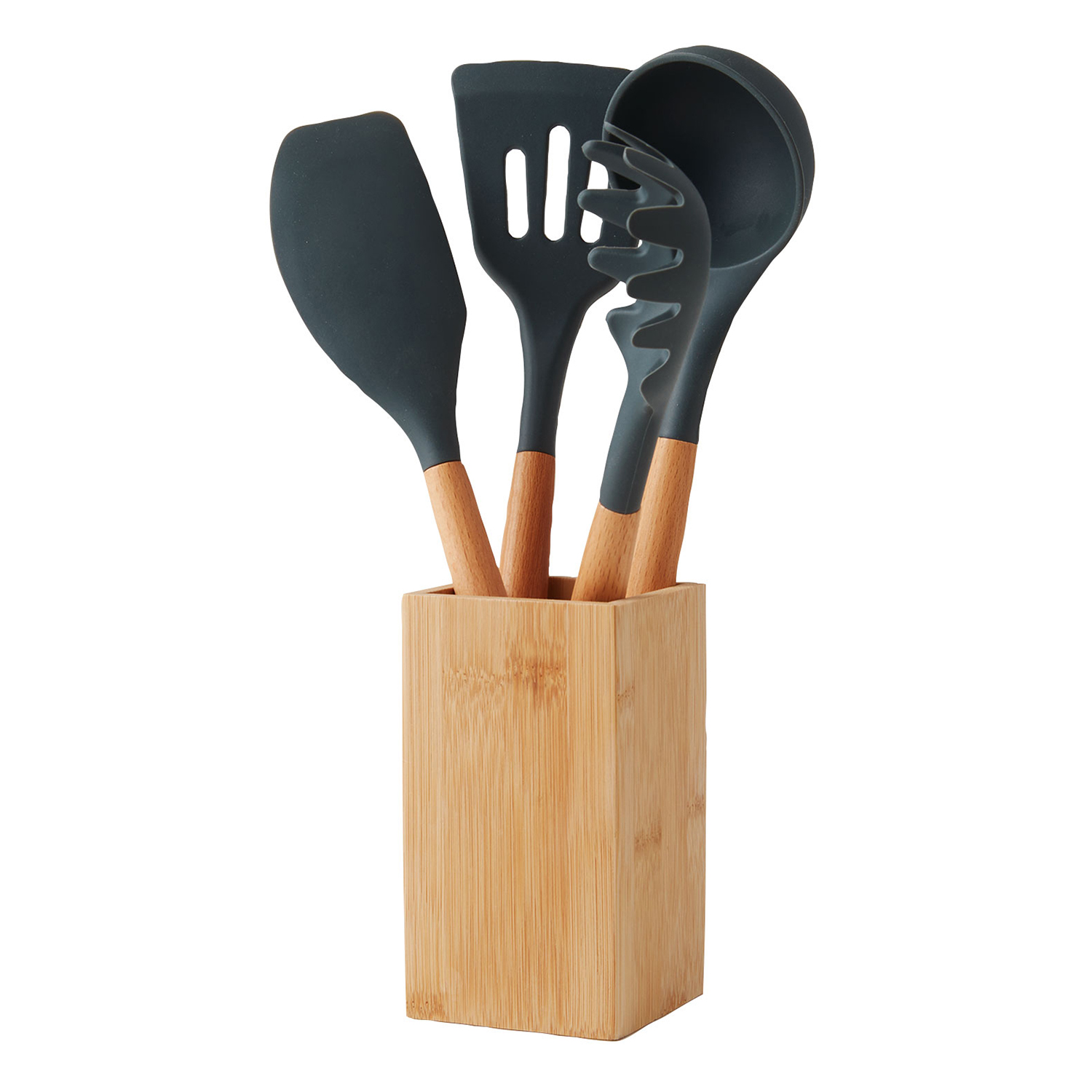Bamboo with Silicone Kitchen Utensil Set 6