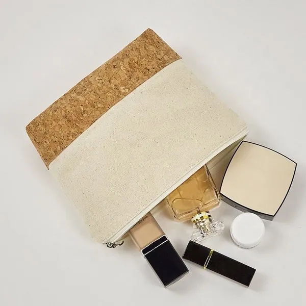 Canvas Cork Cosmetic Makeup Bag With Zipper 3