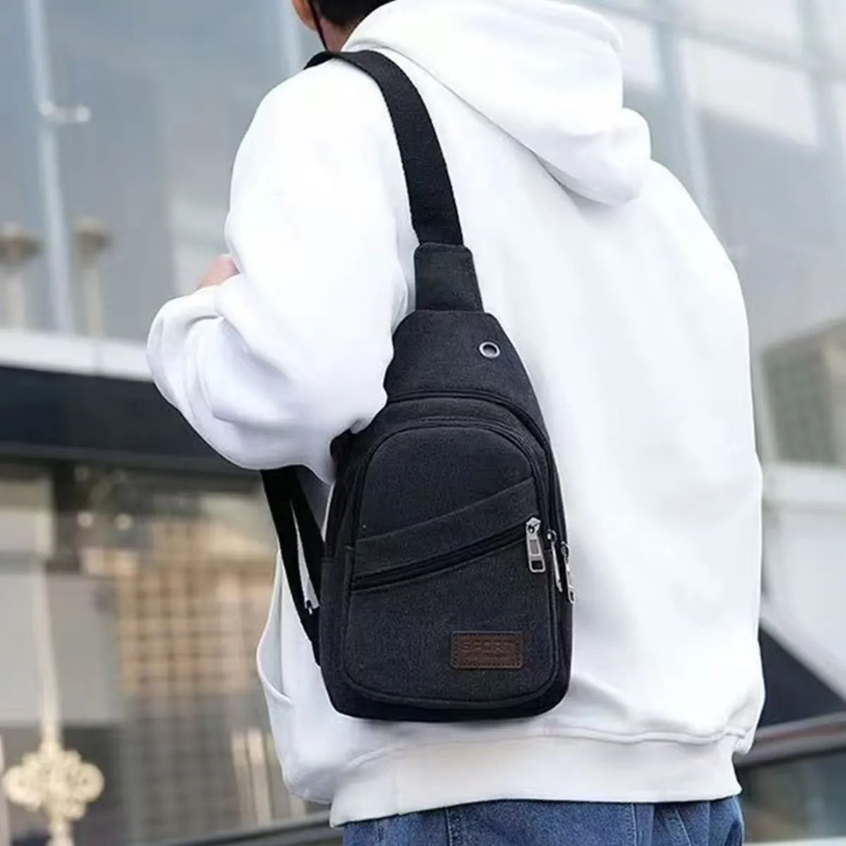 Casual Canvas Crossbody Sling Bag With Earphone Port 5
