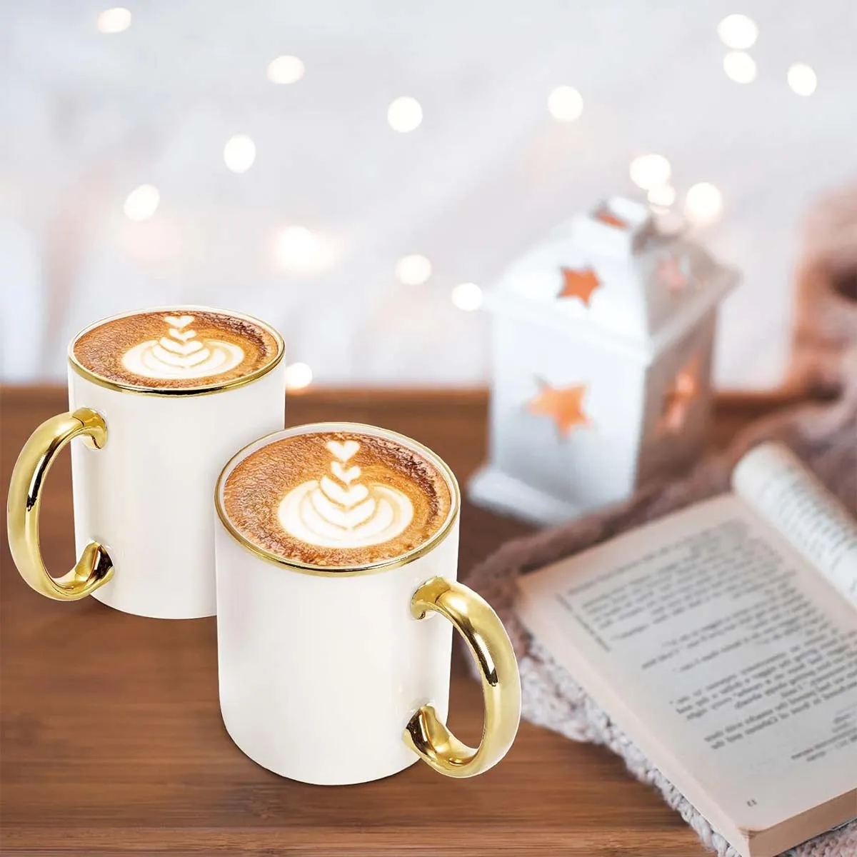 Custom 11oz White Blank Ceramic Mugs with gold handle 2