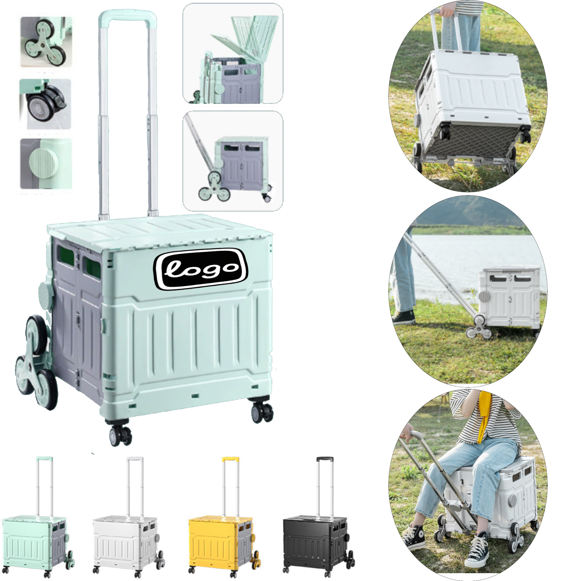 Foldable Utility Cart Trolley with Climbing Wheels 75L Wagon Hand Truck 3