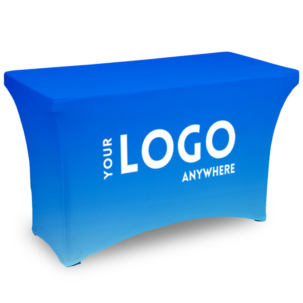 4' Fitted, 3 Sided Contour Stretch All-Over Imprint Table Cover