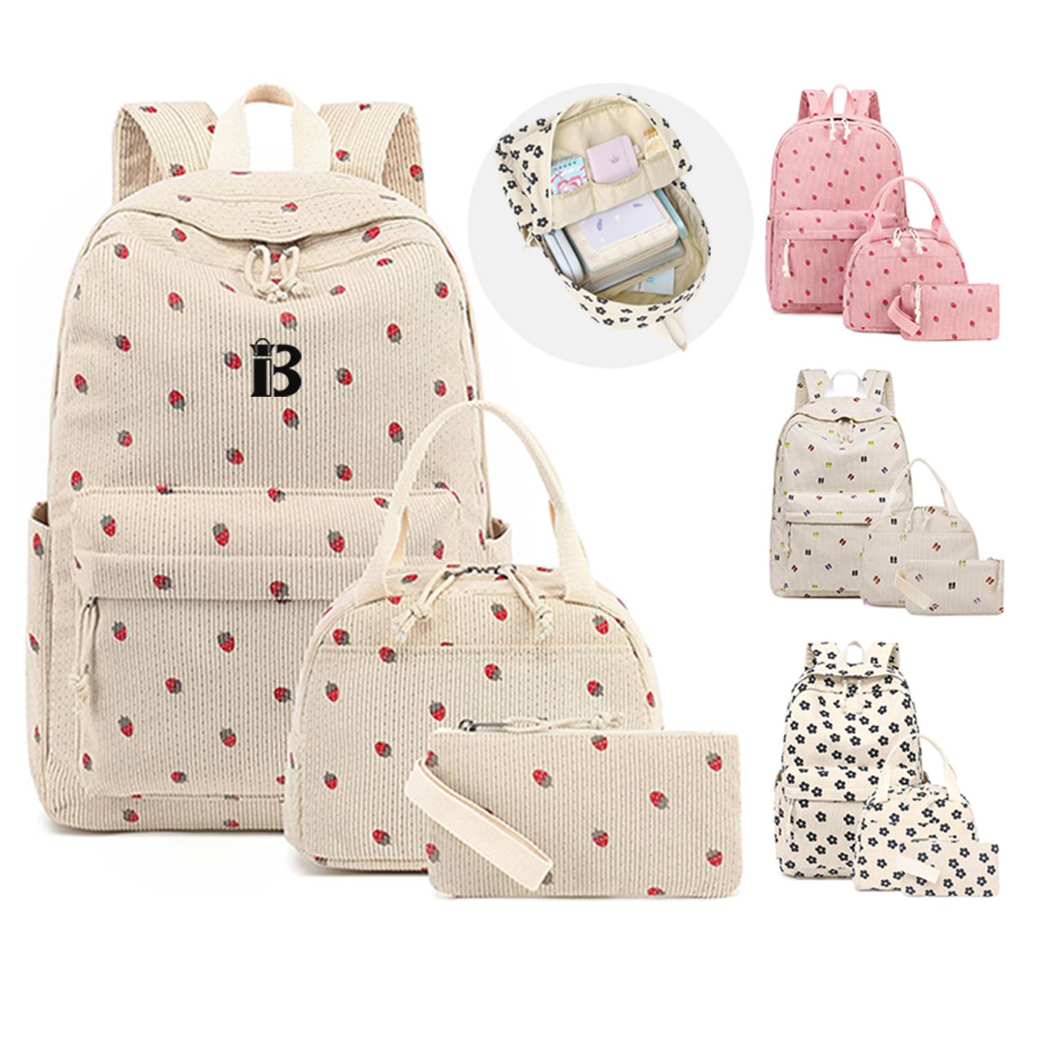 3 Piece Corduroy School Backpack Set 2