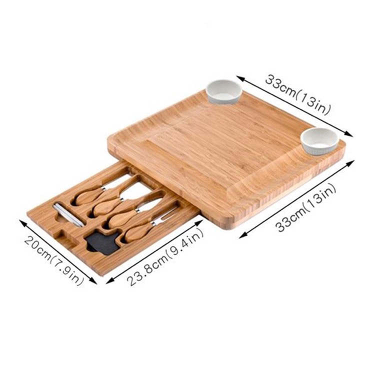 Bamboo Cheese Board With Cutlery Set 4