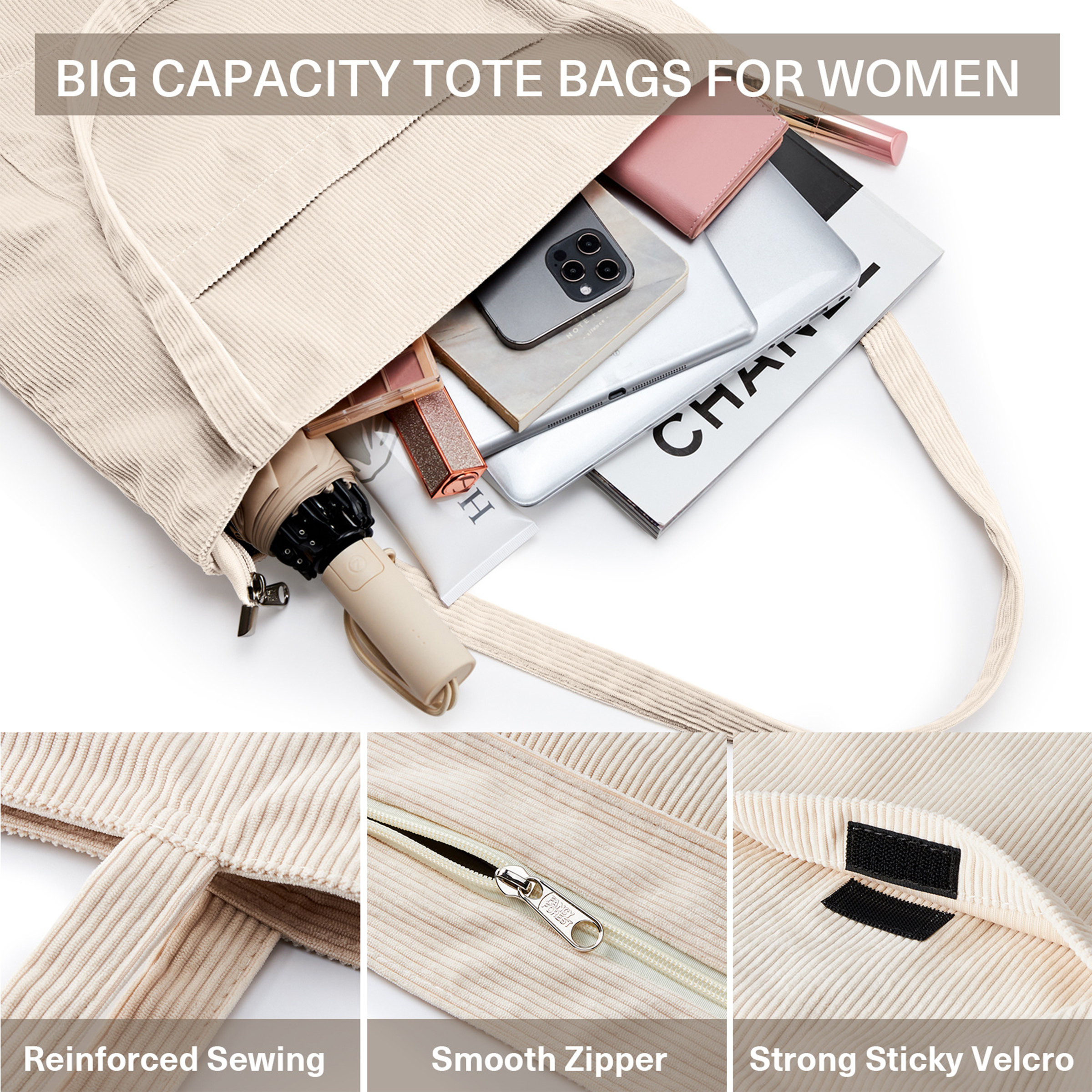 Simple Corduroy Canvas Waterproof Tote 6