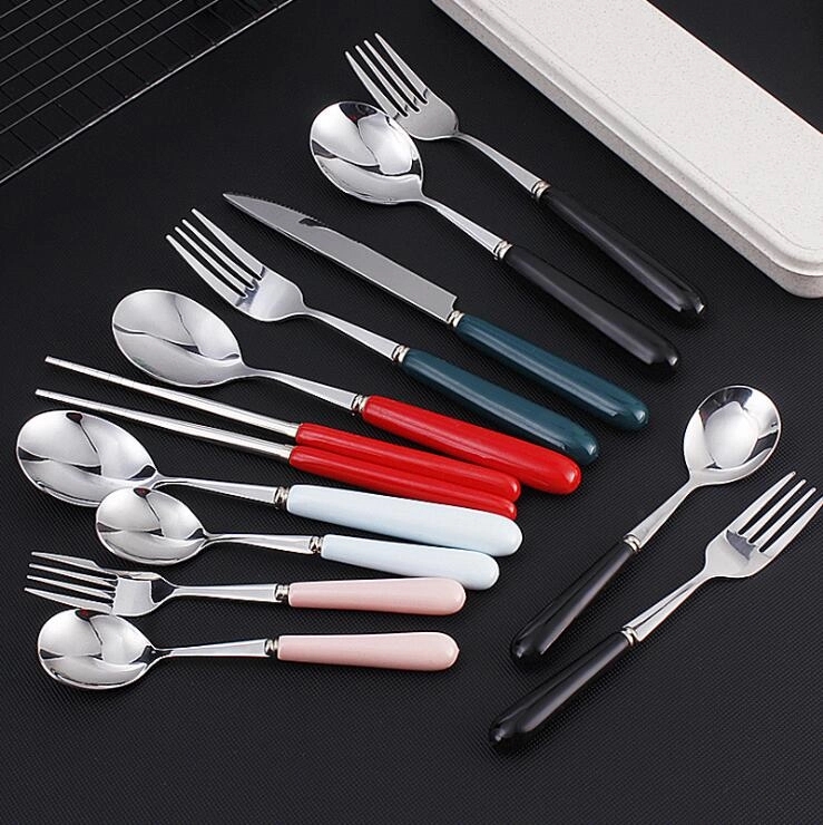 6pcs Set Ceramic Stainless Steel Cutlery 2