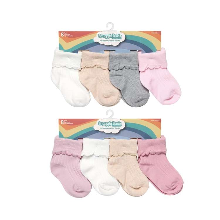 Infant/Toddler Girls Cuffed Ribbed Quarter Socks 8pk