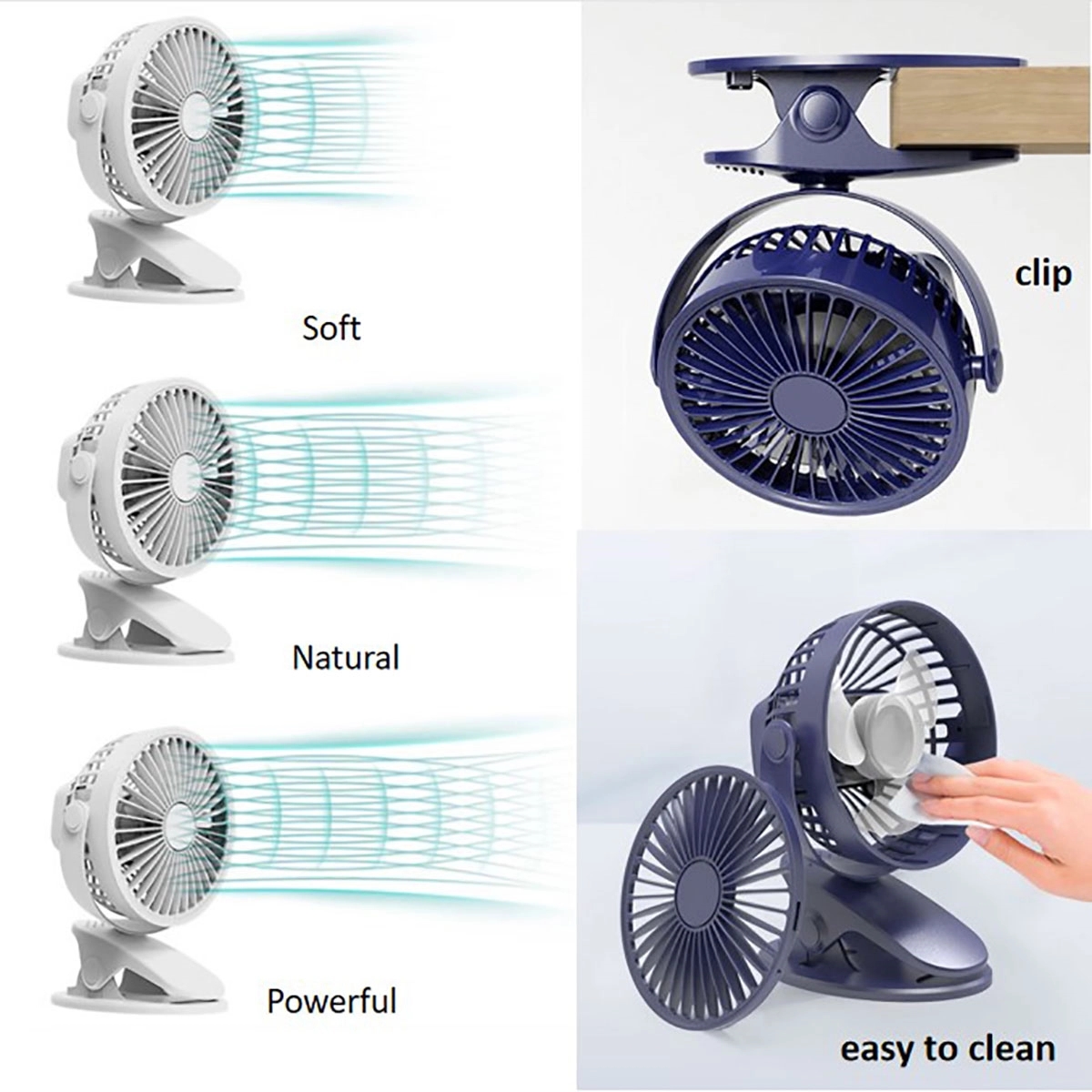 Clip Desk Fan Usb Battery Rechargeable 1