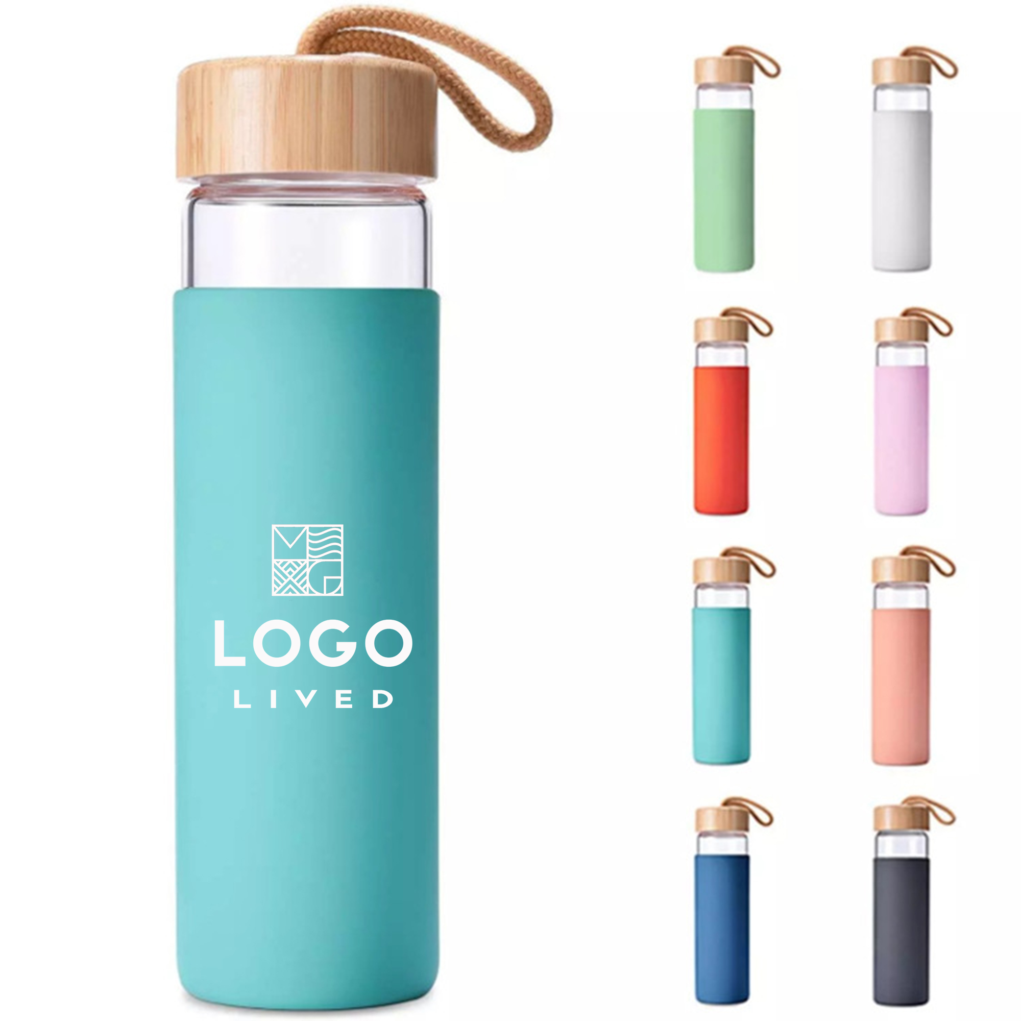 16 oz Bamboo Lid Glass Water Bottle with Silicone Sleeve 2